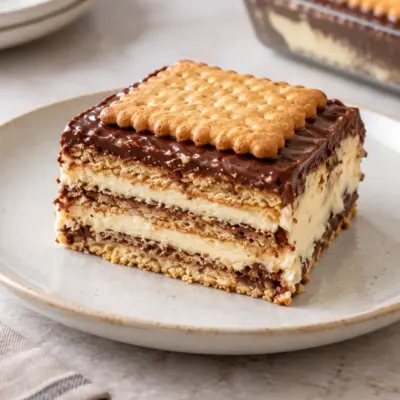 Gâteau froid aux biscuits, crème et chocolat