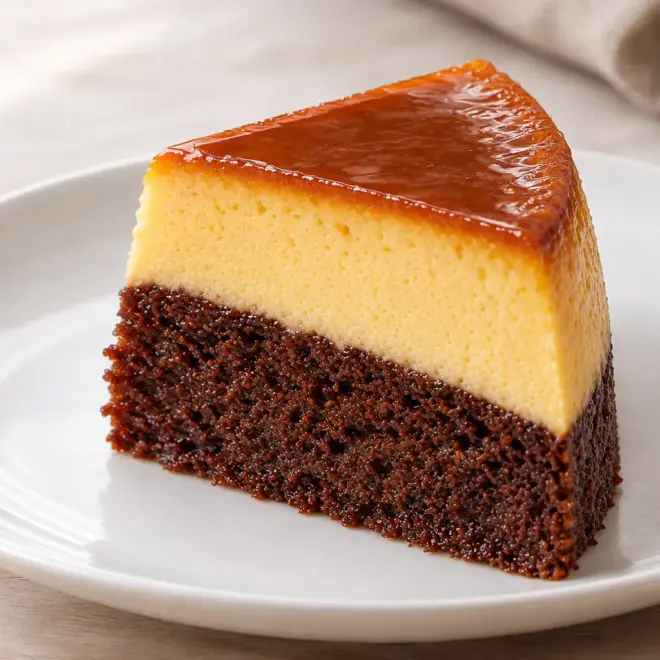 Gâteau impossible au chocolat et au flan, fondant et caramélisé