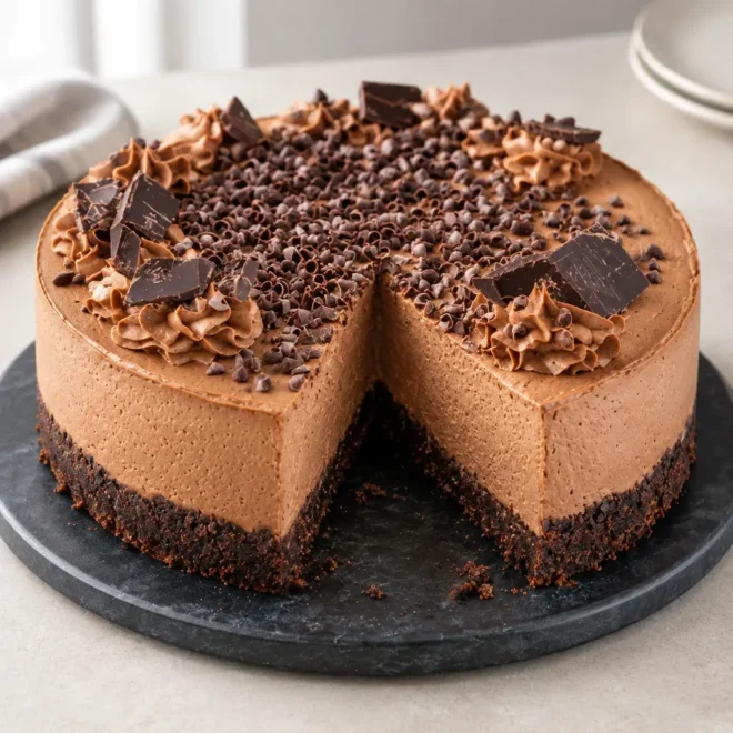 Gâteau mousse au chocolat, fondant et bien structuré