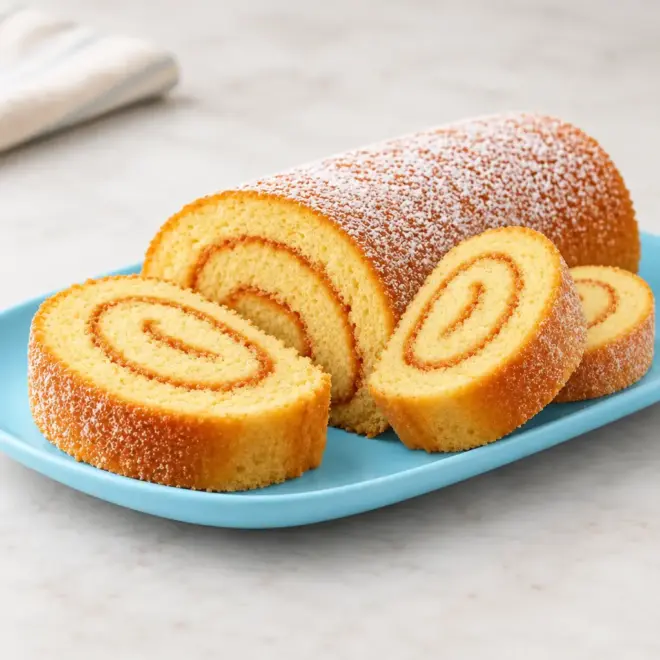 Gâteau roulé à la confiture, biscuit moelleux et doré