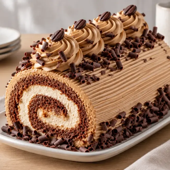 Gâteau roulé au chocolat et au café facile