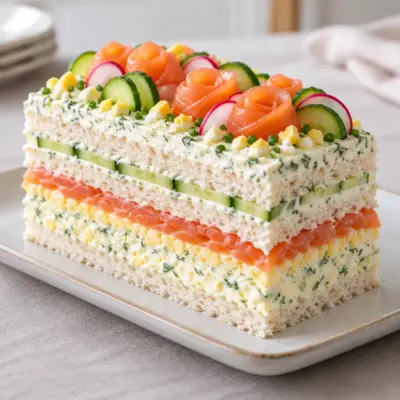 Gâteau-sandwich saumon : recette froide et crémeuse