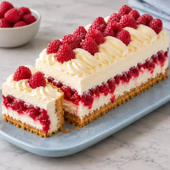 Gâteau sans cuisson aux framboises facile
