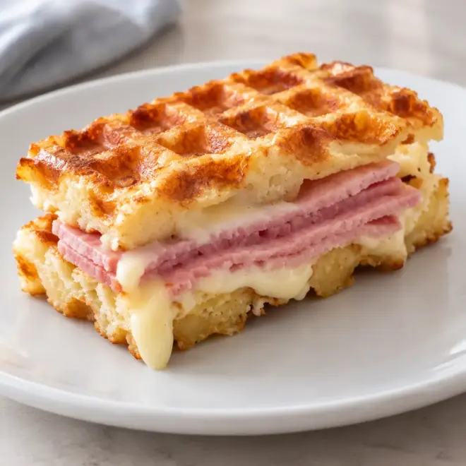Gaufre-sandwich jambon-fromage facile et fondante
