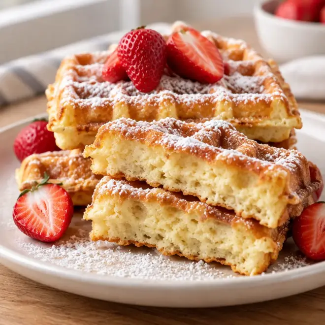 Gaufres maison, dorées et moelleuses aux fraises