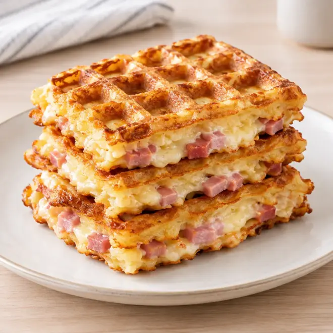 Gaufres salées : recette jambon et fromage