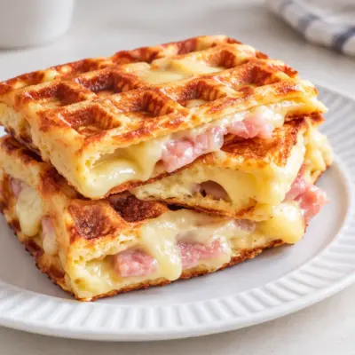 Gaufres salées jambon fromage faciles et dorées