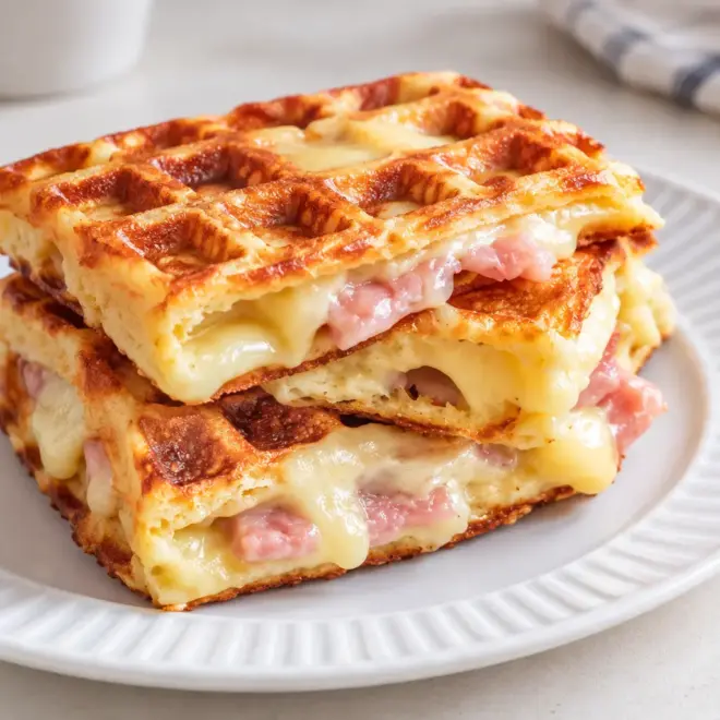 Gaufres salées jambon fromage faciles et dorées