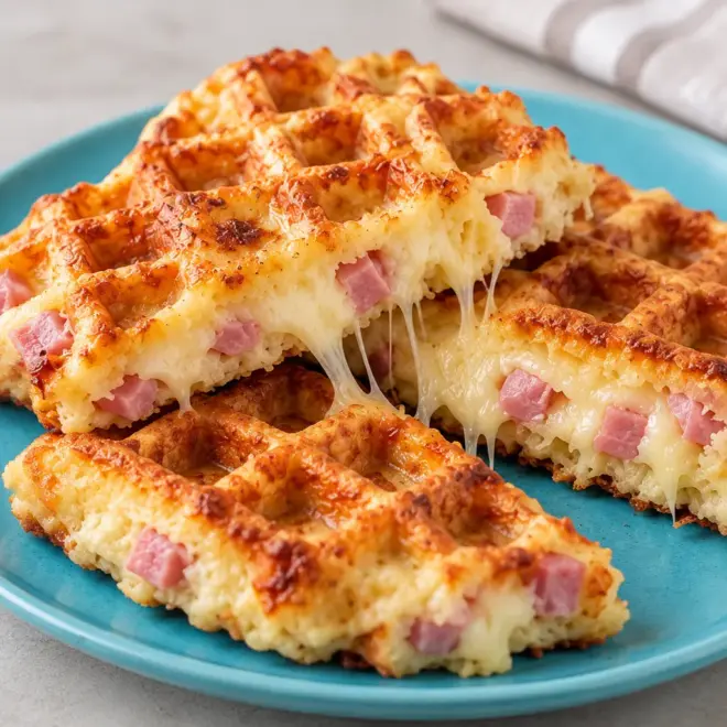 Gaufres salées au jambon et au fromage, fondantes