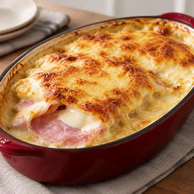 Gratin crémeux au jambon facile et bien doré