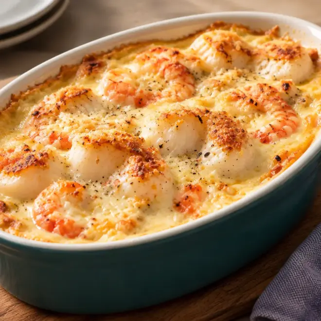 Gratin de fruits de mer crémeux et doré