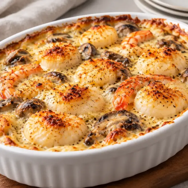 Gratin de fruits de mer crémeux et doré