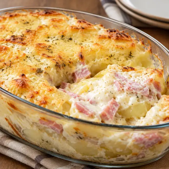 Gratin de pommes de terre crémeux au jambon