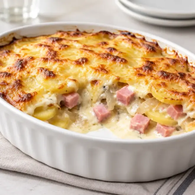 Gratin dauphinois au jambon, crémeux et bien doré