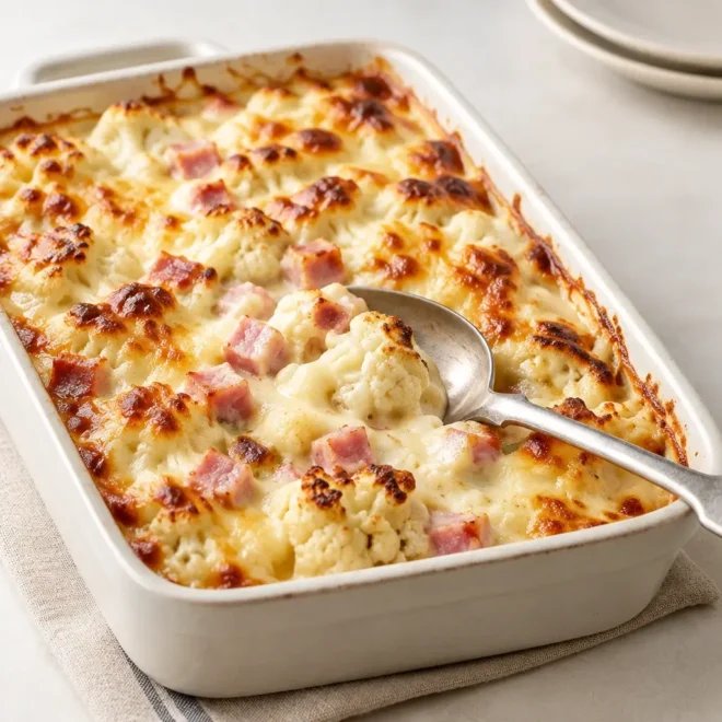 Gratin de chou-fleur au jambon facile et crémeux