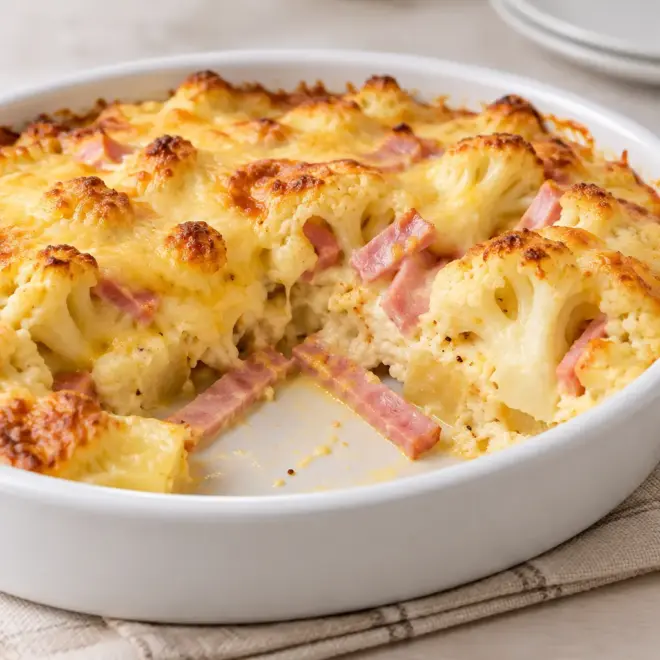 Gratin de chou-fleur au jambon facile et gratiné