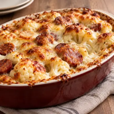 Gratin de chou-fleur aux saucisses facile et fondant