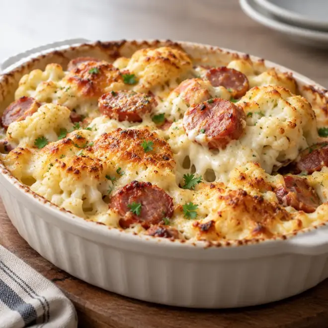 Gratin de chou-fleur et de saucisse facile
