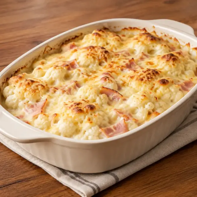 Gratin de chou-fleur facile, jambon et béchamel