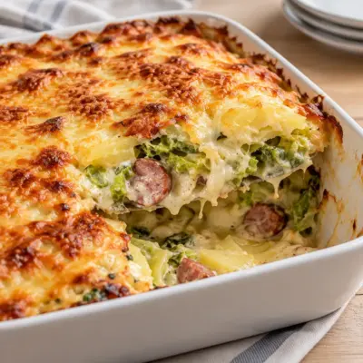 Gratin de chou, pommes de terre et saucisse facile