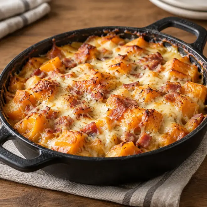 Gratin de courge facile au bacon et fromage