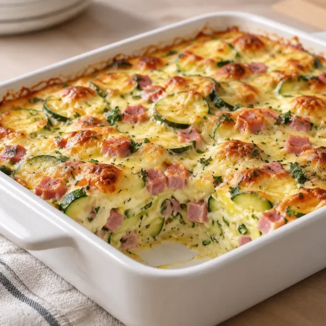 Gratin de courgettes au jambon facile et crémeux