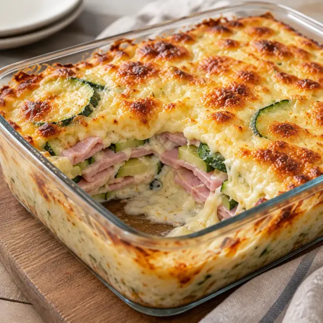 Gratin de courgettes au jambon facile et crémeux