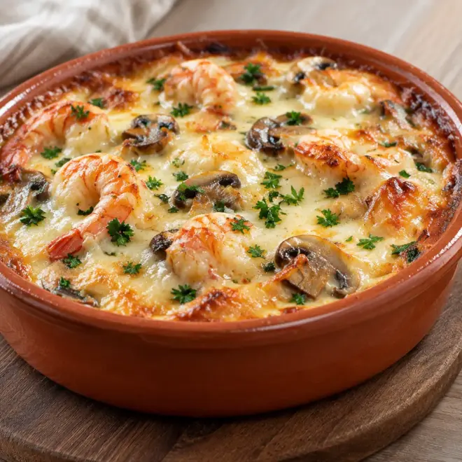 Gratin de crevettes : recette crémeuse et dorée