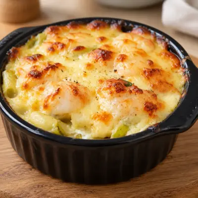 Gratin de crevettes facile, poireaux et fromage