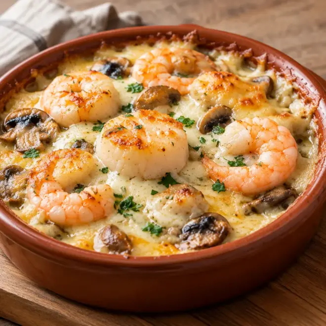 Gratin de fruits de mer crémeux et gratiné