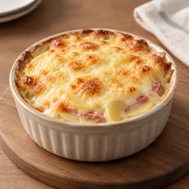 Gratin de jambon au fromage, fondant et doré