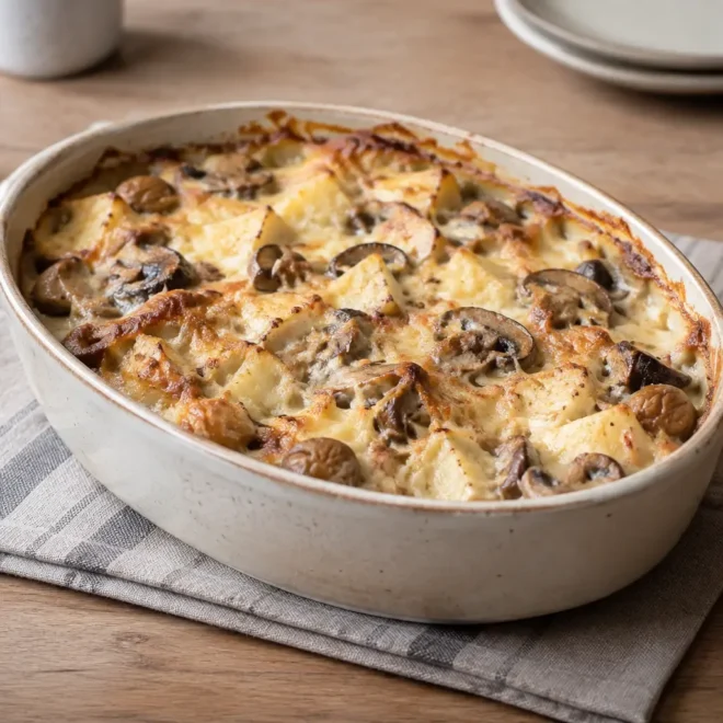 Gratin de panais, châtaignes et champignons facile