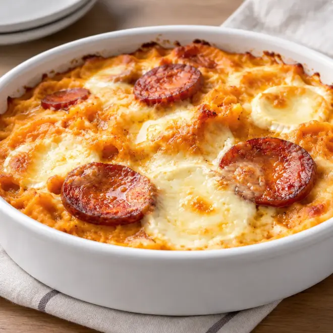 Gratin de patate douce au chorizo, fondant et doré
