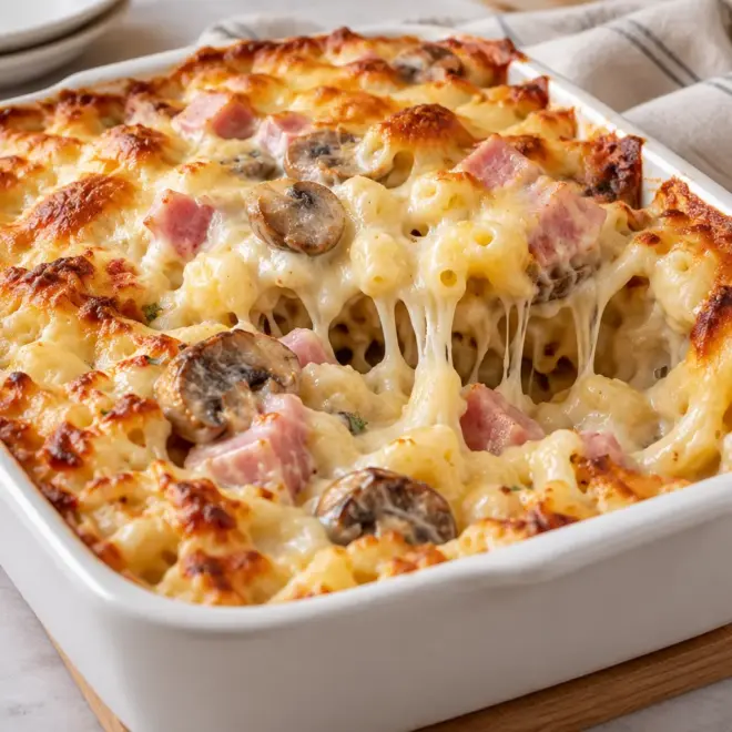 Gratin de pâtes : recette crémeuse au jambon