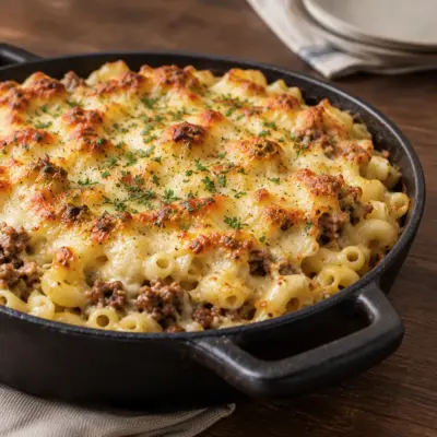 Gratin de pâtes au bœuf facile et crémeux