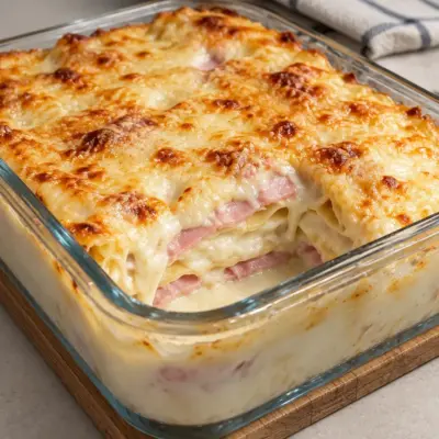 Gratin de pâtes au jambon et au fromage facile