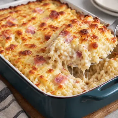 Gratin de pâtes au jambon facile et crémeux