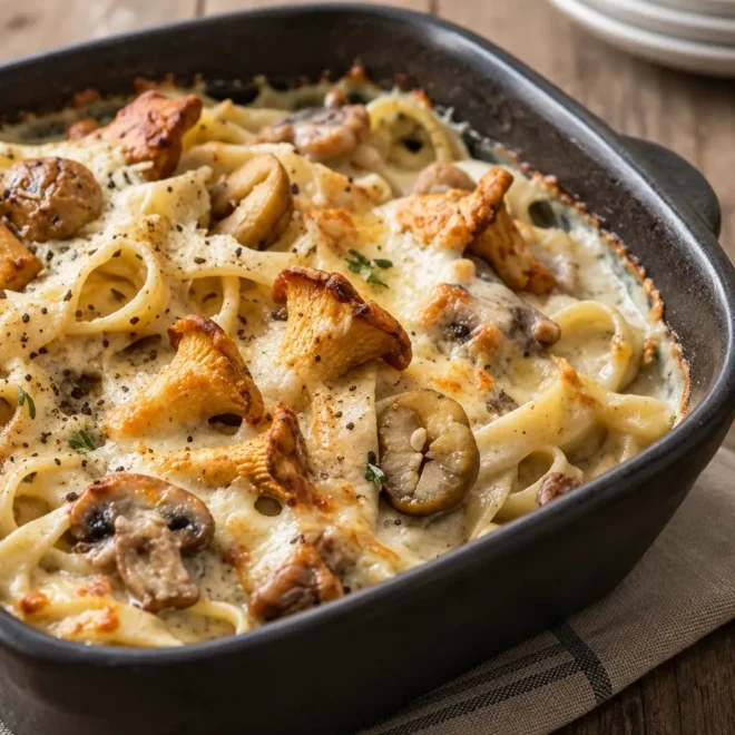 Gratin de pâtes aux champignons facile