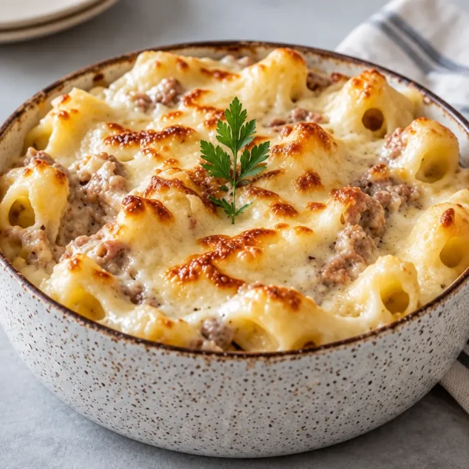 Gratin de pâtes crémeux à la viande hachée