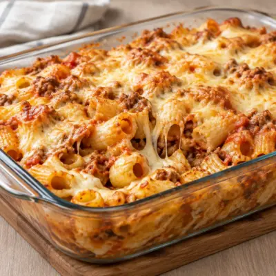Gratin de pâtes facile à la viande et mozzarella