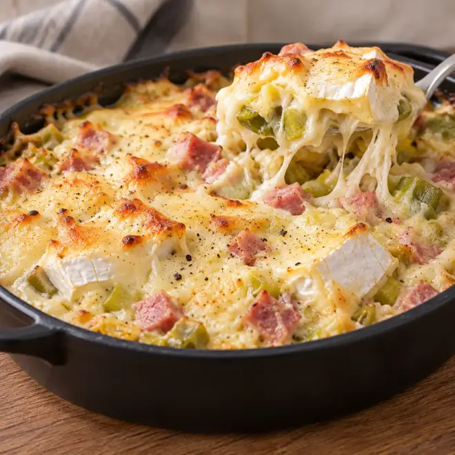 Gratin de poireaux facile et crémeux au jambon