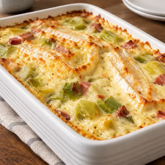 Gratin de poireaux au bacon facile et crémeux
