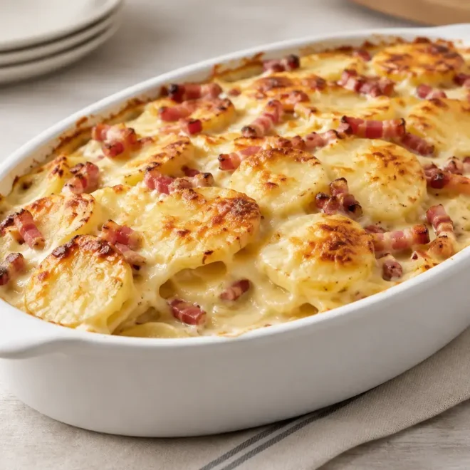 Gratin de pommes de terre au camembert, fondant et doré