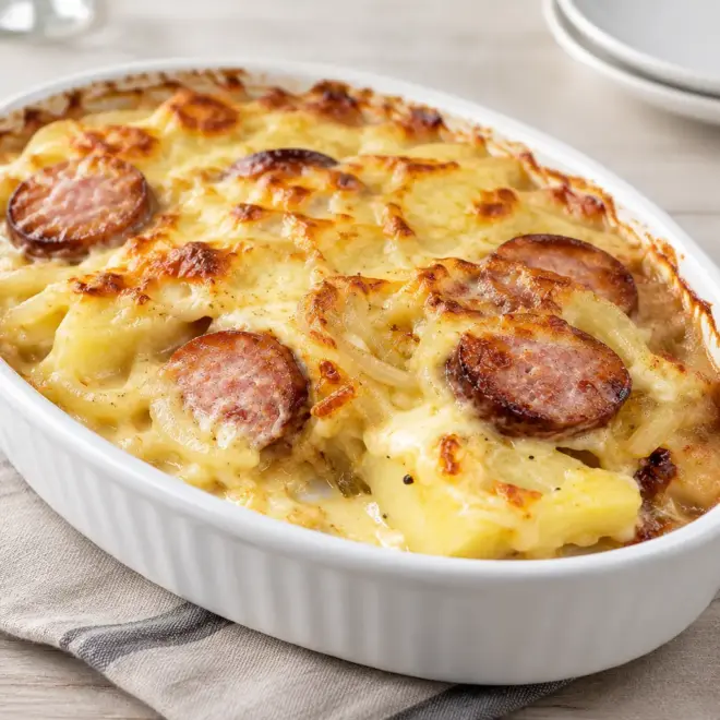 Gratin de pommes de terre aux saucisses facile