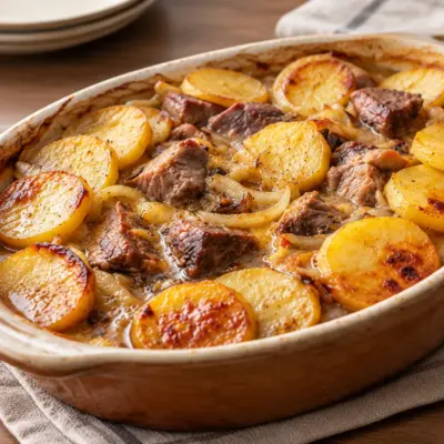 Gratin de pommes de terre et bœuf fondant