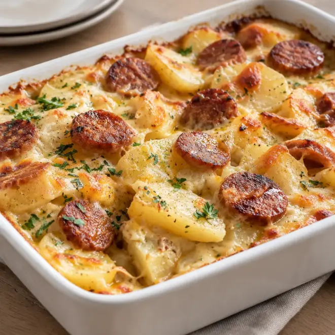 Gratin de pommes de terre et saucisse facile