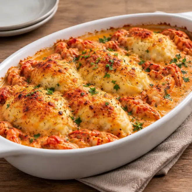 Gratin de quenelles aux écrevisses, sauce onctueuse