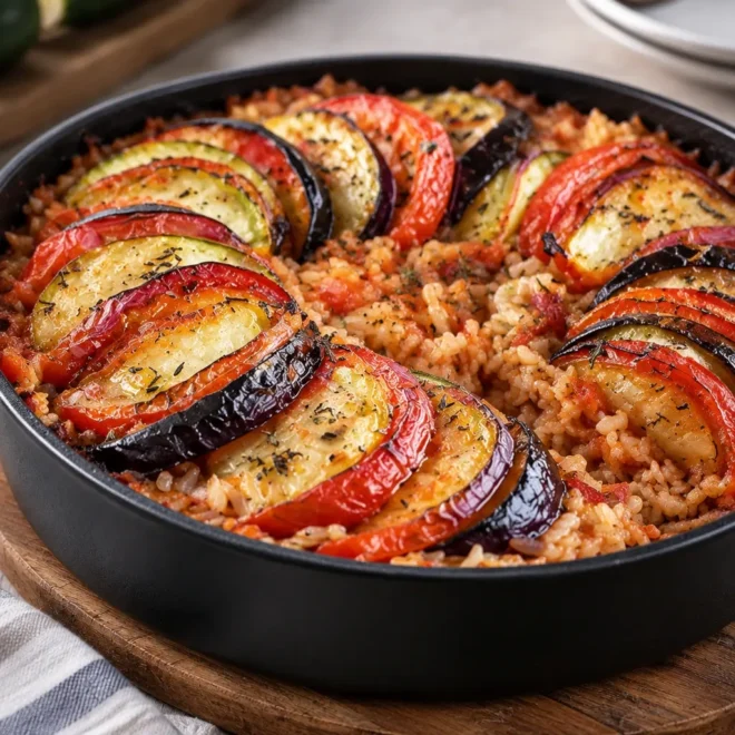 Gratin de riz à la ratatouille facile et végétal