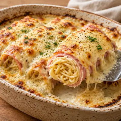 Gratin de rouleaux de spaghetti facile et crémeux
