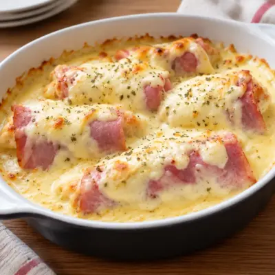 Gratin de roulés au jambon facile et fondant